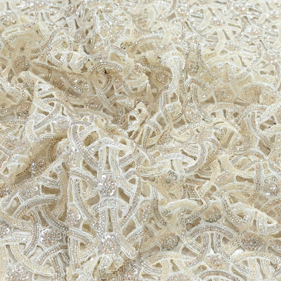 Dyed Net Moti Embroidery Fabric – Premium Designer Pearl Work Net Material | KF2834