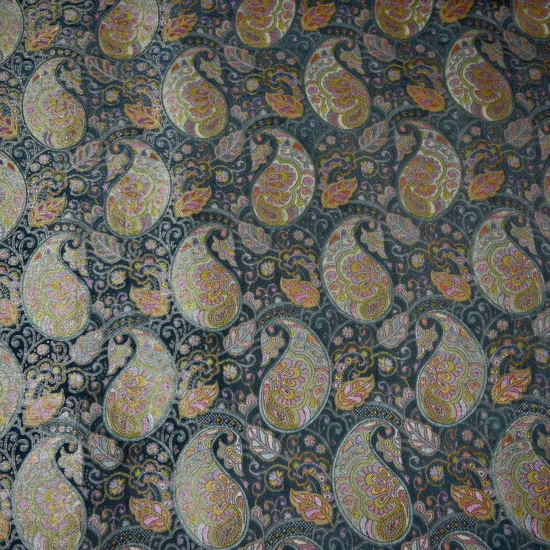 Dola Silk Position Print With Zari Jaquard Fabrics