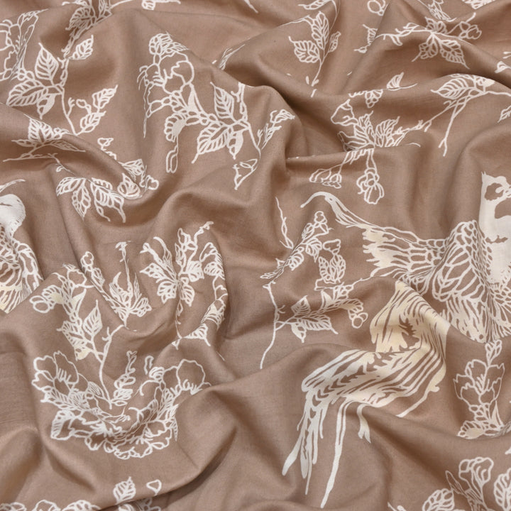 Muted Brown Color Cotton Discharge Print Fabric