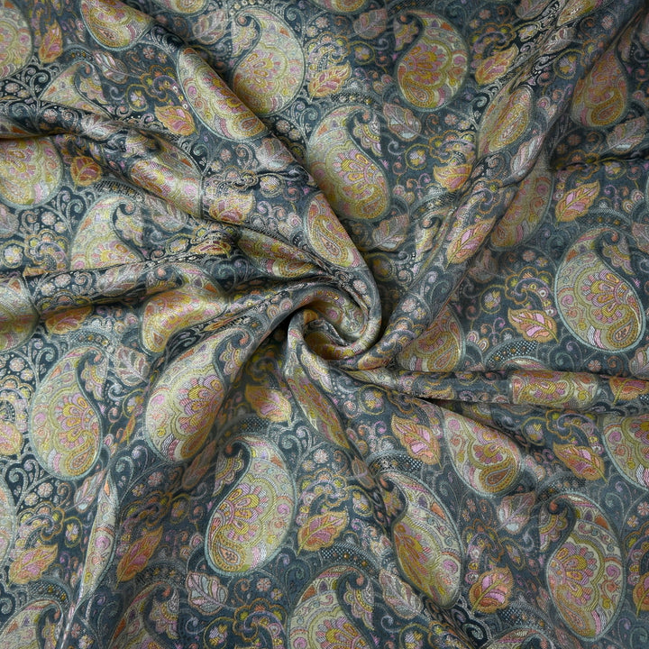 Dola Silk Position Print With Zari Jaquard Fabrics