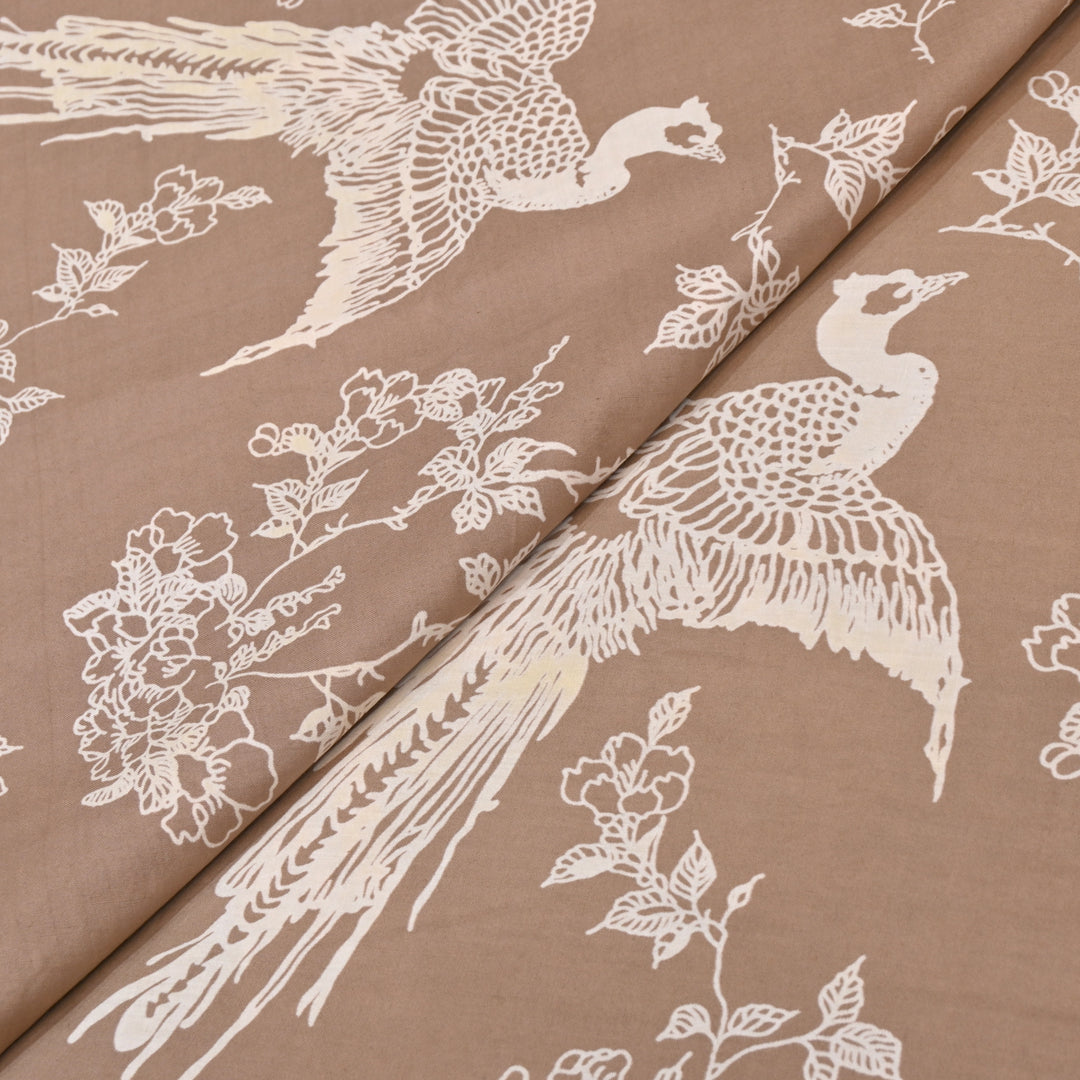 Muted Brown Color Cotton Discharge Print Fabric