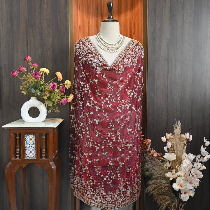 Premium Fendi Organza Moti & Sequins Embroidery Dupatta | Luxury Designer Ethnic Dupatta | 002850-4