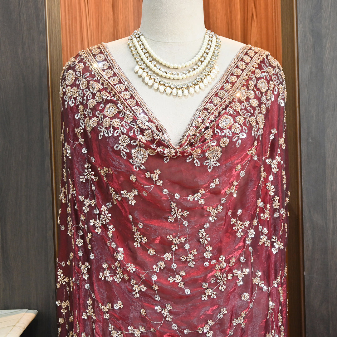 Premium Fendi Organza Moti & Sequins Embroidery Dupatta | Luxury Designer Ethnic Dupatta | 002850-4