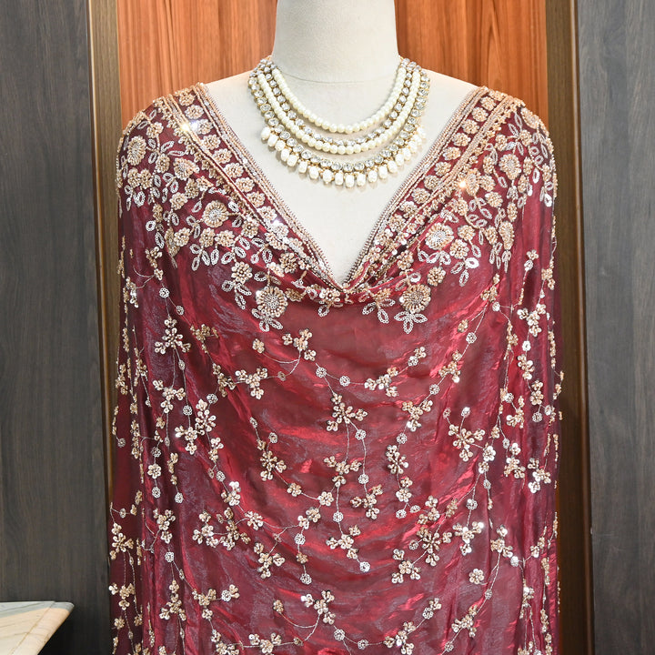 Premium Fendi Organza Moti & Sequins Embroidery Dupatta | Luxury Designer Ethnic Dupatta | 002850-4