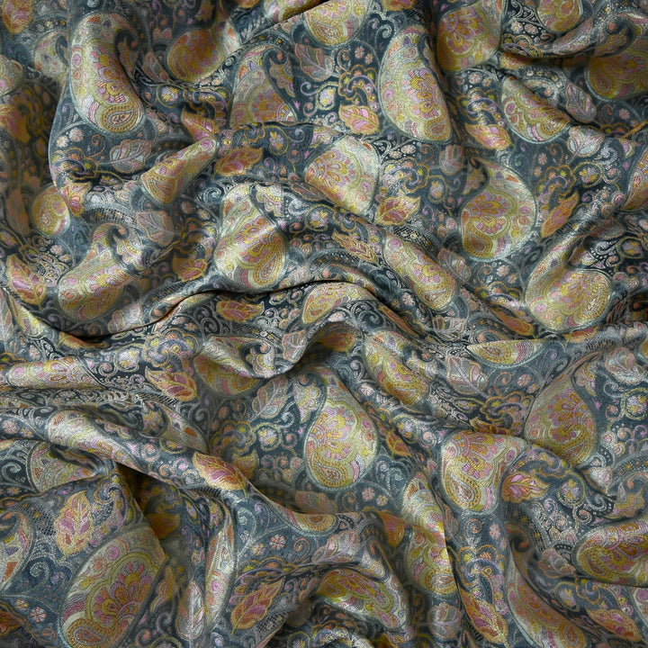 Dola Silk Position Print With Zari Jaquard Fabrics