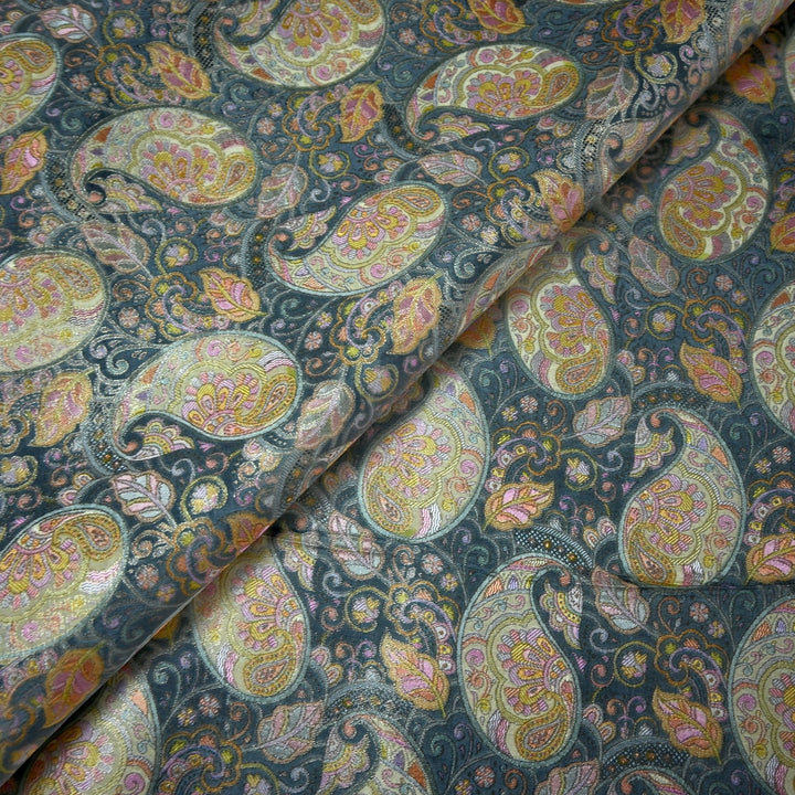 Dola Silk Position Print With Zari Jaquard Fabrics