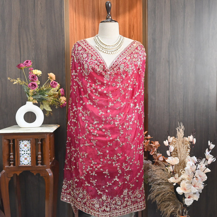 Premium Fendi Organza Moti & Sequins Embroidery Dupatta | Luxury Designer Ethnic Dupatta | 002850-3