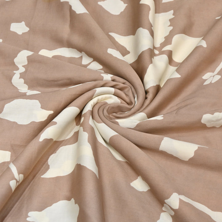 Muted Brown Color Cotton Discharge Print Fabric