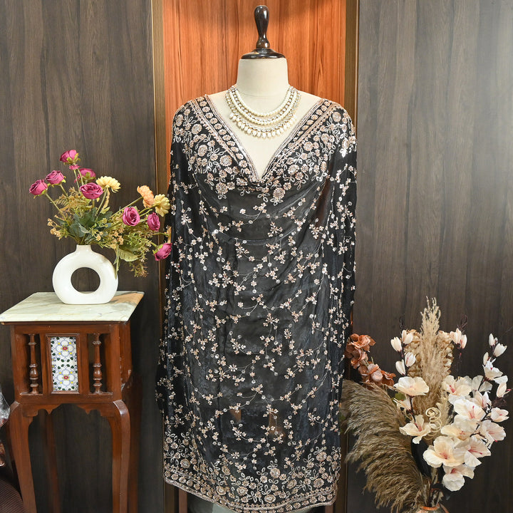 Premium Fendi Organza Moti & Sequins Embroidery Dupatta | Luxury Designer Ethnic Dupatta | 002850-1