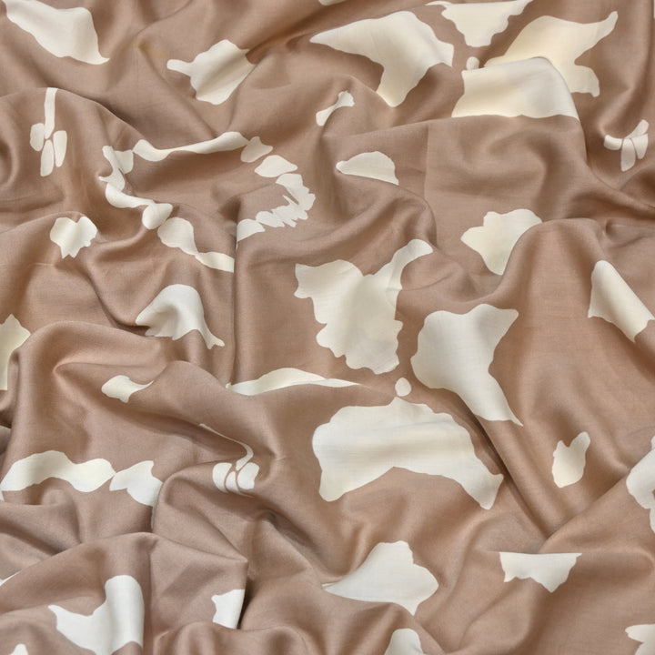 Muted Brown Color Cotton Discharge Print Fabric