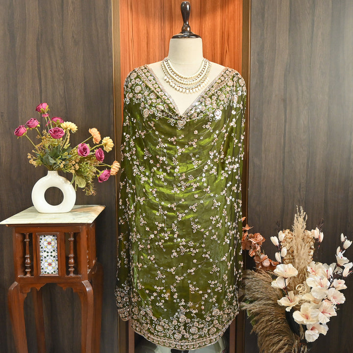 Premium Fendi Organza Moti & Sequins Embroidery Dupatta | Luxury Designer Ethnic Dupatta | 002850-2