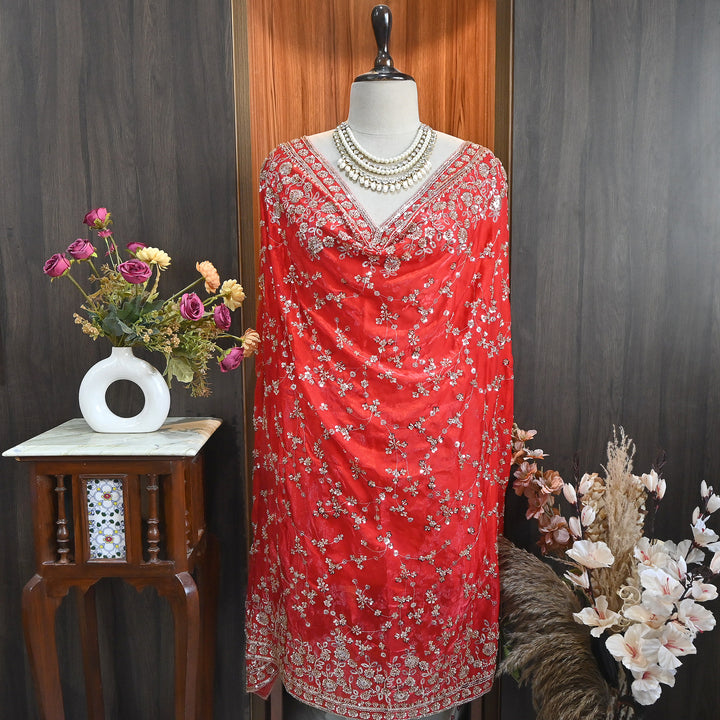 Premium Fendi Organza Moti & Sequins Embroidery Dupatta | Luxury Designer Ethnic Dupatta | 002850-5
