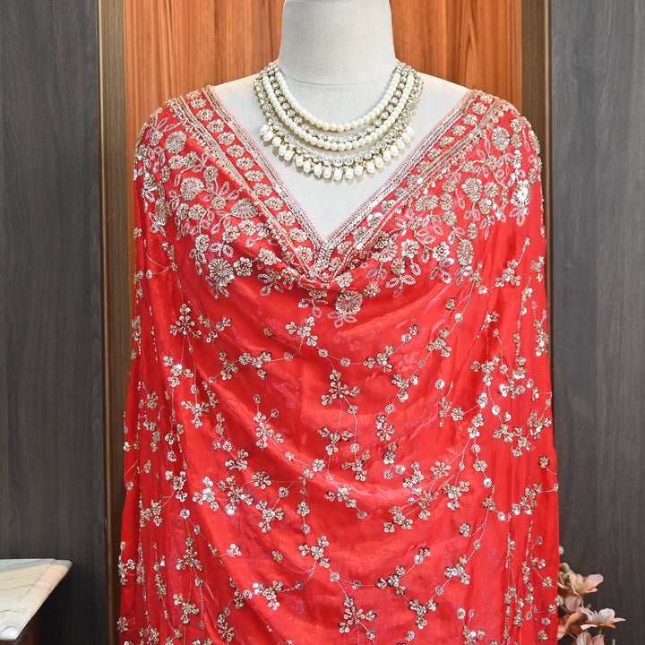 Premium Fendi Organza Moti & Sequins Embroidery Dupatta | Luxury Designer Ethnic Dupatta | 002850-5