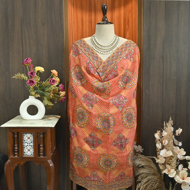 Premium Organza Bandhani Print Zari Embroidery Dupatta | Designer Ethnic Dupatta-RD7226-H