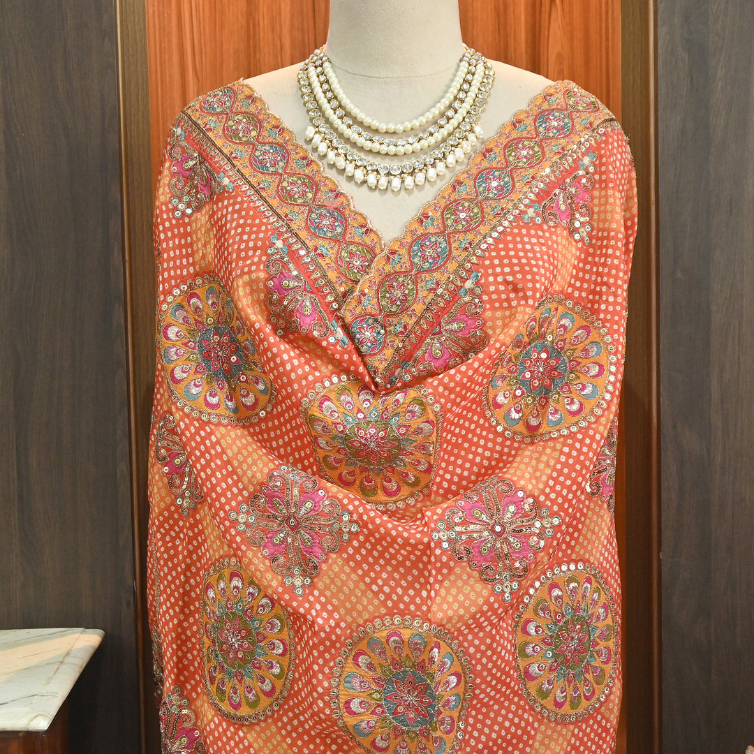 Premium Organza Bandhani Print Zari Embroidery Dupatta | Designer Ethnic Dupatta-RD7226-H