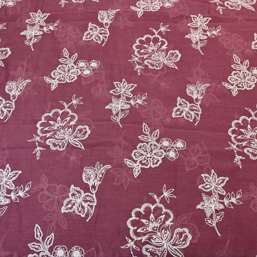 Mul Chanderi Thread with Sequins Embroidery Fabric