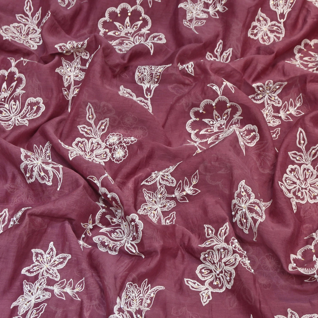 Mul Chanderi Thread with Sequins Embroidery Fabric