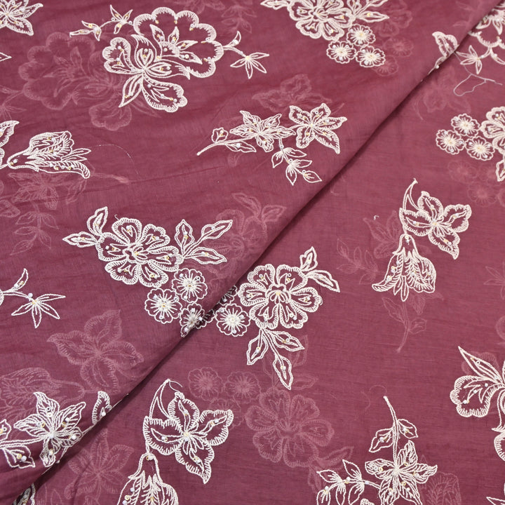 Mul Chanderi Thread with Sequins Embroidery Fabric