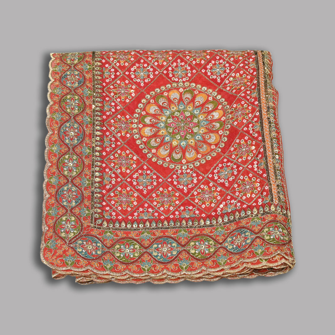 Premium Organza Bandhani Print Zari Embroidery Dupatta | Designer Ethnic Dupatta-RD7226-H1