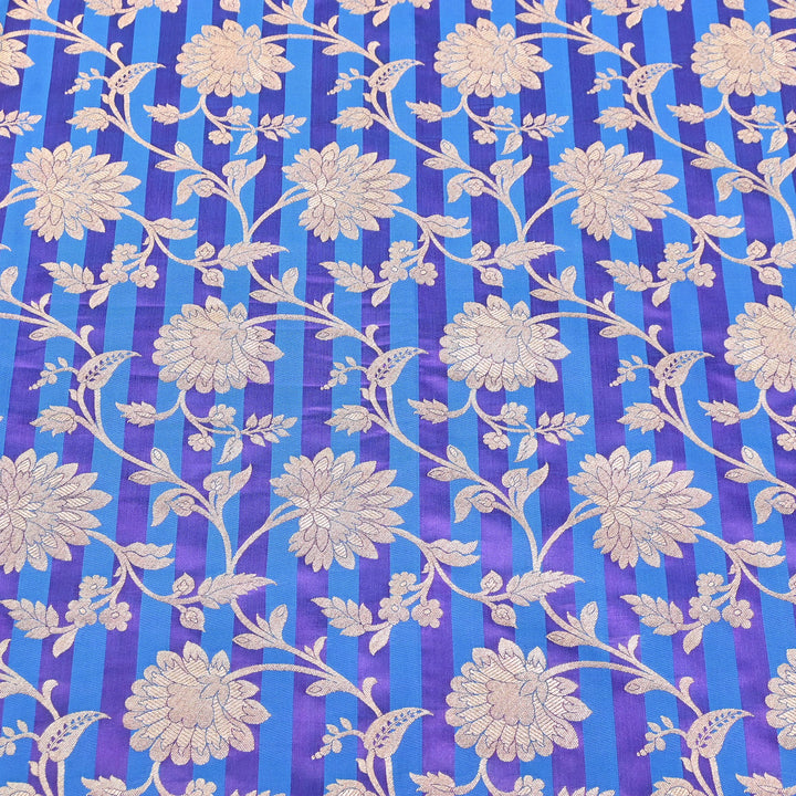 Premium Satin Stripe Zari Brocade Fabric | Heavy Luxury Zari Woven Designer Fabric | WFC250-01