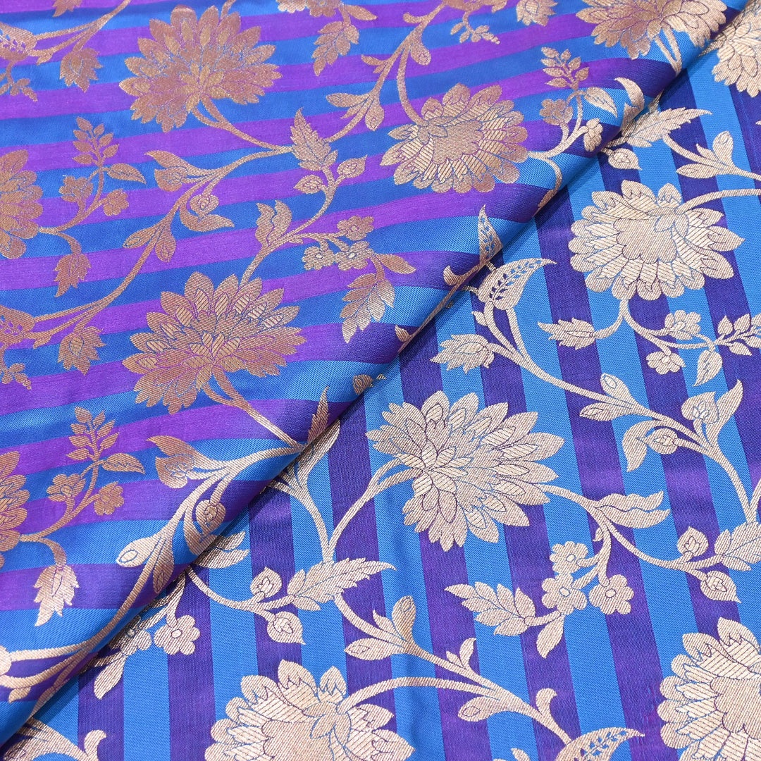 Premium Satin Stripe Zari Brocade Fabric | Heavy Luxury Zari Woven Designer Fabric | WFC250-01