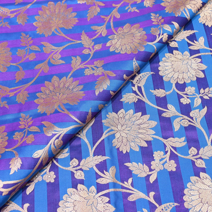Premium Satin Stripe Zari Brocade Fabric | Heavy Luxury Zari Woven Designer Fabric | WFC250-01