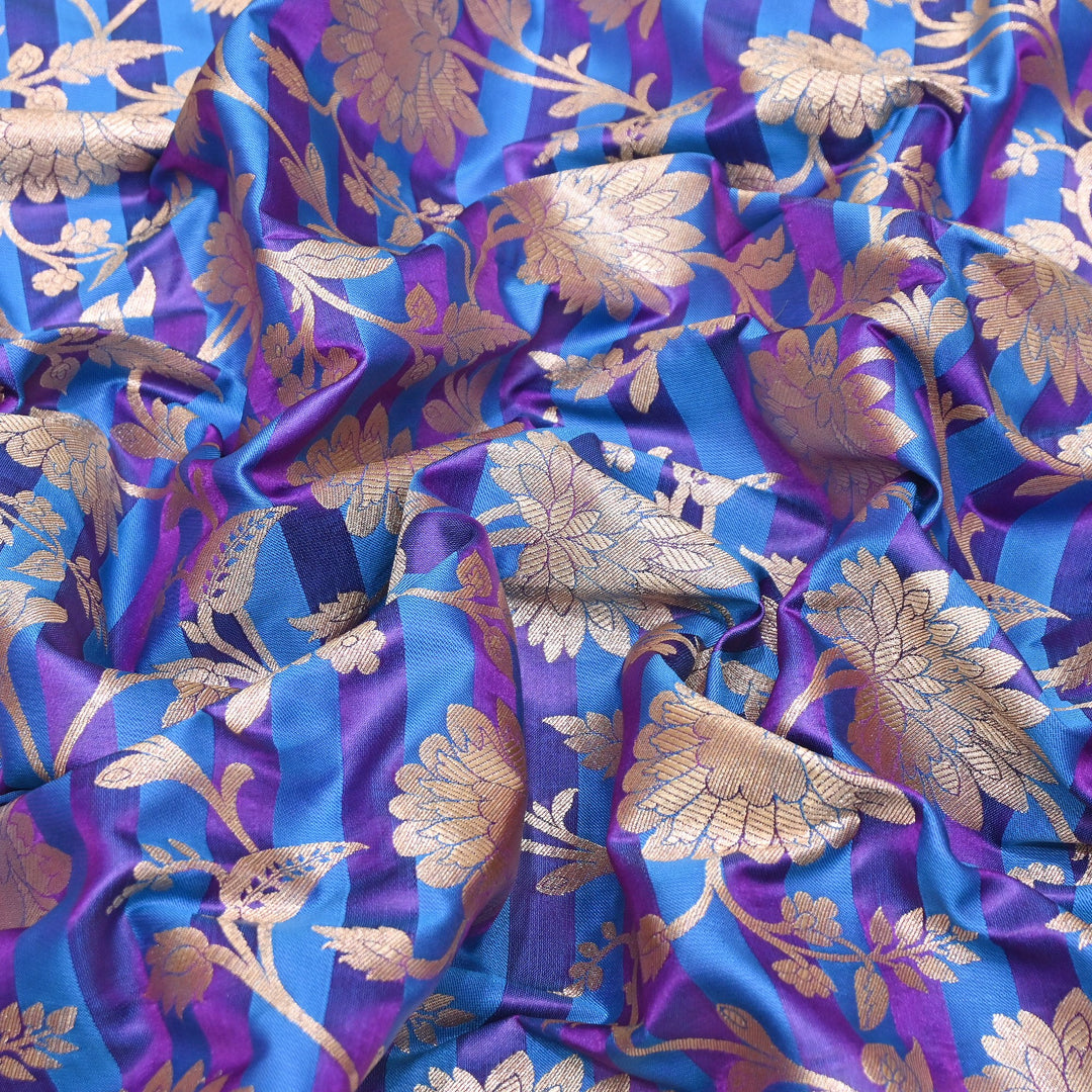 Premium Satin Stripe Zari Brocade Fabric | Heavy Luxury Zari Woven Designer Fabric | WFC250-01