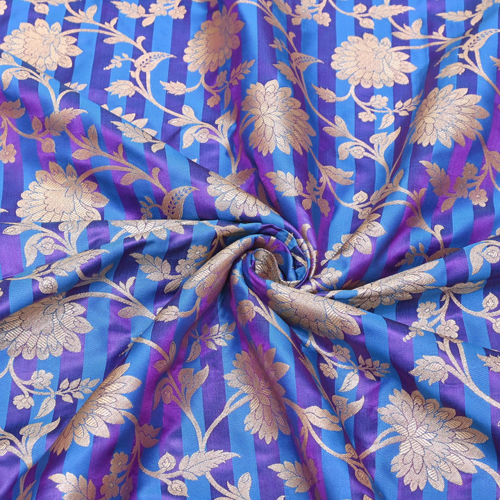 Premium Satin Stripe Zari Brocade Fabric | Heavy Luxury Zari Woven Designer Fabric | WFC250-01