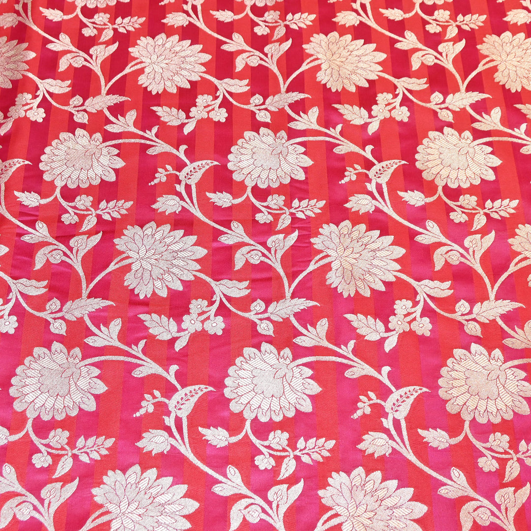 Premium Satin Stripe Zari Brocade Fabric | Heavy Luxury Zari Woven Designer Fabric | WFC250-02