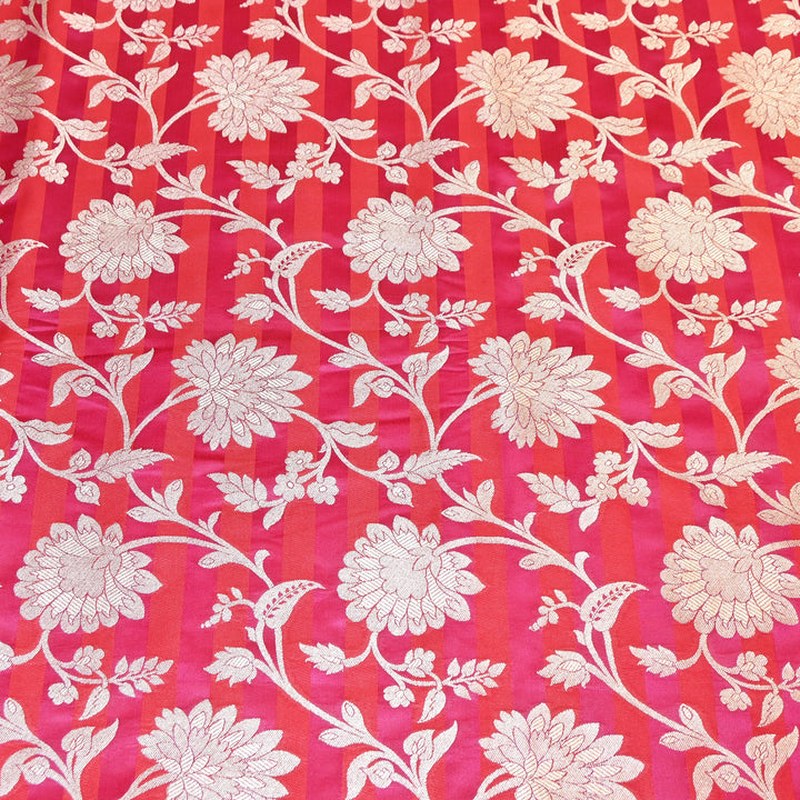 Premium Satin Stripe Zari Brocade Fabric | Heavy Luxury Zari Woven Designer Fabric | WFC250-02