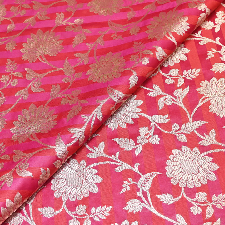 Premium Satin Stripe Zari Brocade Fabric | Heavy Luxury Zari Woven Designer Fabric | WFC250-02