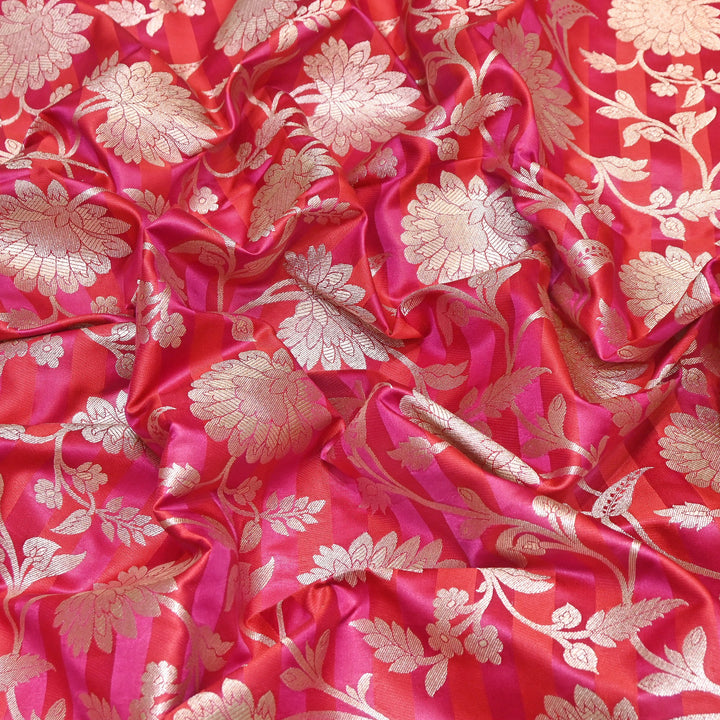 Premium Satin Stripe Zari Brocade Fabric | Heavy Luxury Zari Woven Designer Fabric | WFC250-02