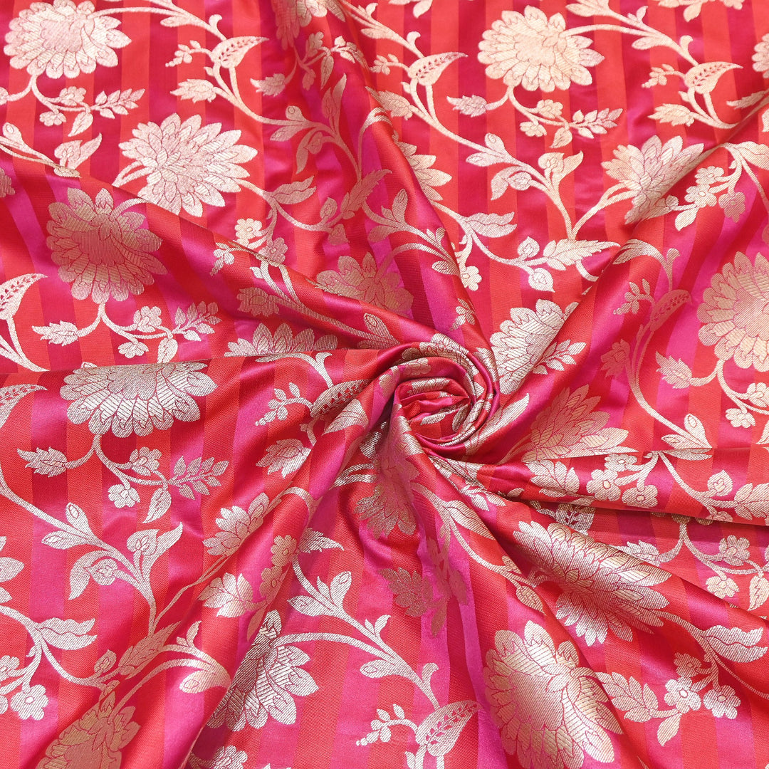 Premium Satin Stripe Zari Brocade Fabric | Heavy Luxury Zari Woven Designer Fabric | WFC250-02