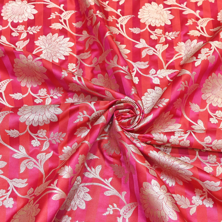 Premium Satin Stripe Zari Brocade Fabric | Heavy Luxury Zari Woven Designer Fabric | WFC250-02