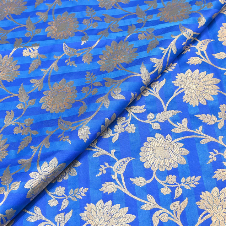 Premium Satin Stripe Zari Brocade Fabric | Heavy Luxury Zari Woven Designer Fabric | WFC250-03