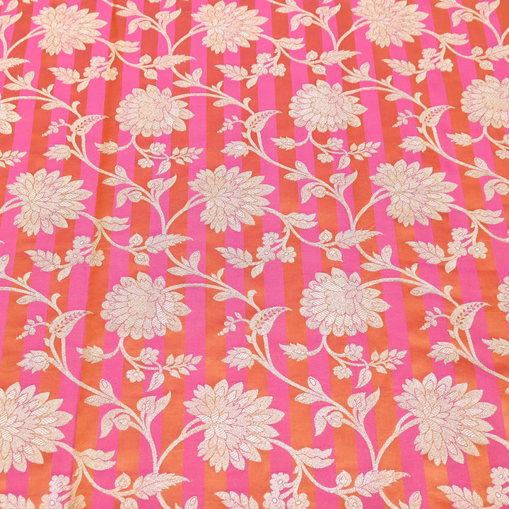 Premium Satin Stripe Zari Brocade Fabric | Heavy Luxury Zari Woven Designer Fabric | WFC250-04