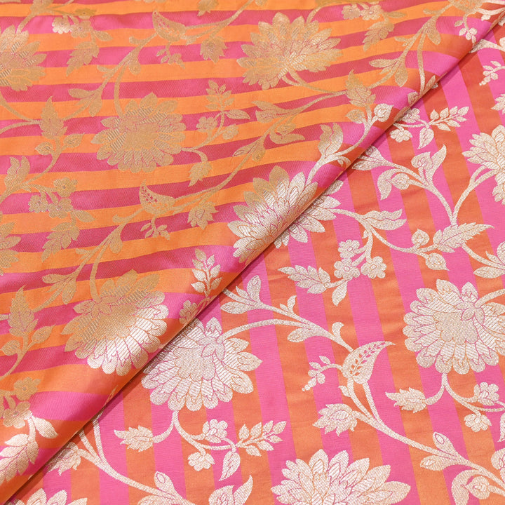 Premium Satin Stripe Zari Brocade Fabric | Heavy Luxury Zari Woven Designer Fabric | WFC250-04