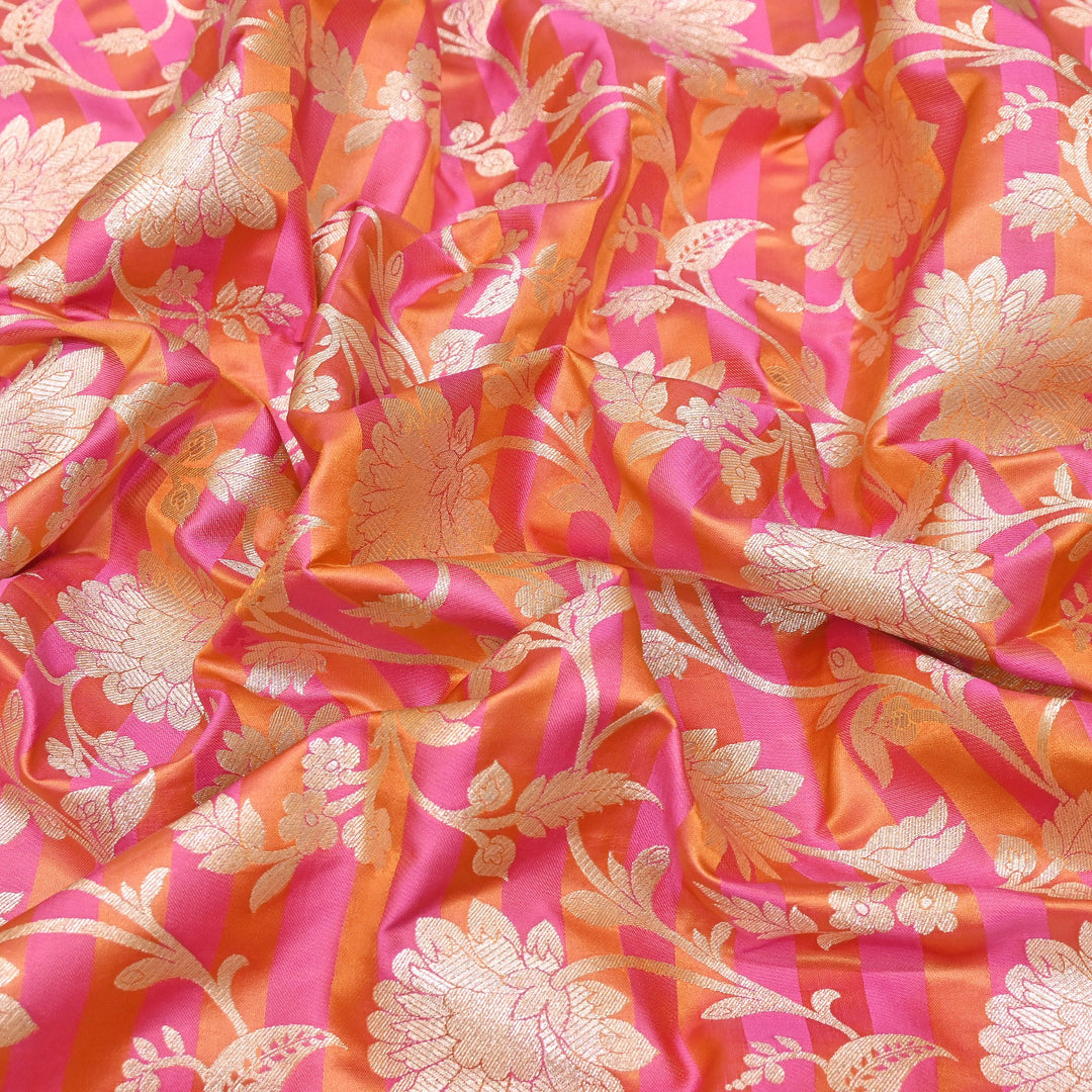Premium Satin Stripe Zari Brocade Fabric | Heavy Luxury Zari Woven Designer Fabric | WFC250-04