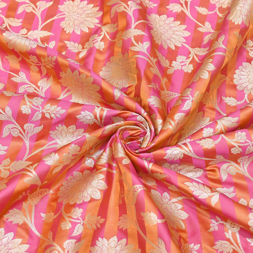 Premium Satin Stripe Zari Brocade Fabric | Heavy Luxury Zari Woven Designer Fabric | WFC250-04