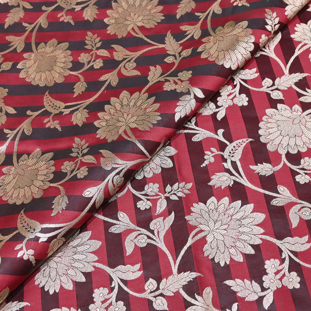 Premium Satin Stripe Zari Brocade Fabric | Heavy Luxury Zari Woven Designer Fabric | WFC250-05