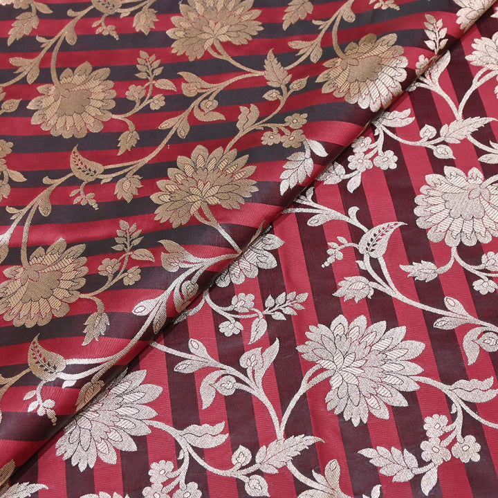 Premium Satin Stripe Zari Brocade Fabric | Heavy Luxury Zari Woven Designer Fabric | WFC250-05