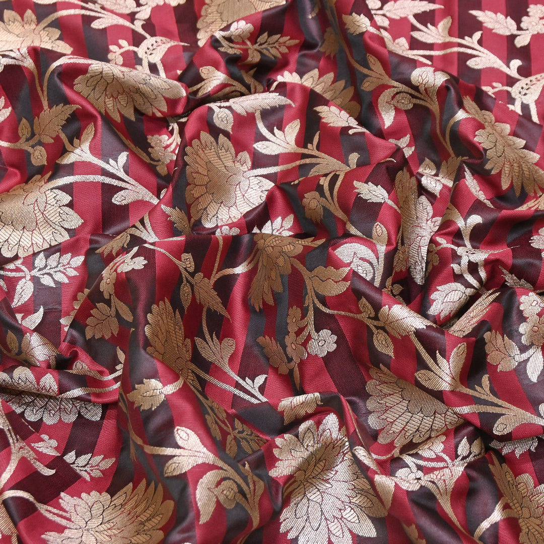 Premium Satin Stripe Zari Brocade Fabric | Heavy Luxury Zari Woven Designer Fabric | WFC250-05