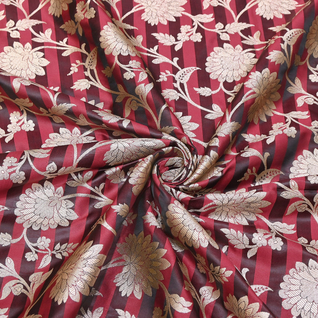 Premium Satin Stripe Zari Brocade Fabric | Heavy Luxury Zari Woven Designer Fabric | WFC250-05