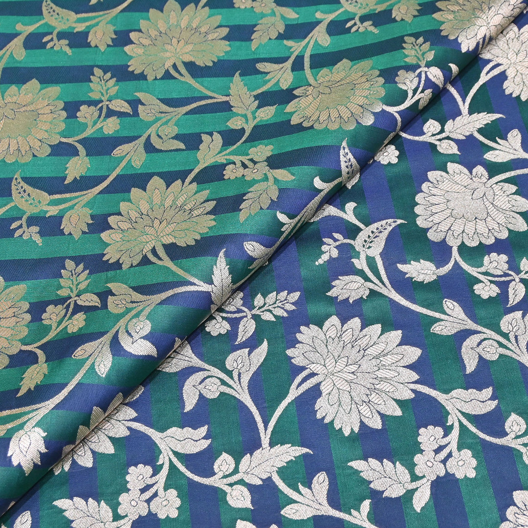 Premium Satin Stripe Zari Brocade Fabric | Heavy Luxury Zari Woven Designer Fabric | WFC250-06