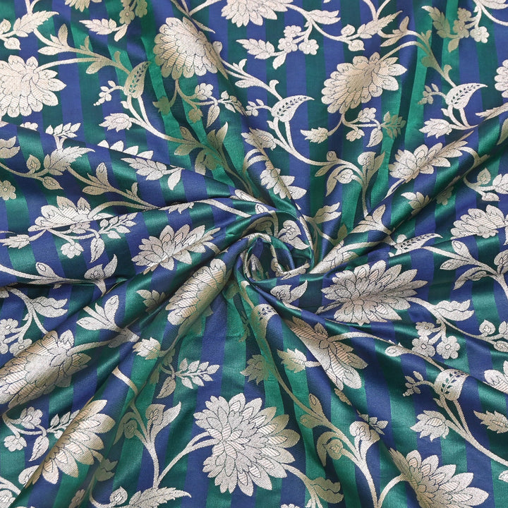 Premium Satin Stripe Zari Brocade Fabric | Heavy Luxury Zari Woven Designer Fabric | WFC250-06