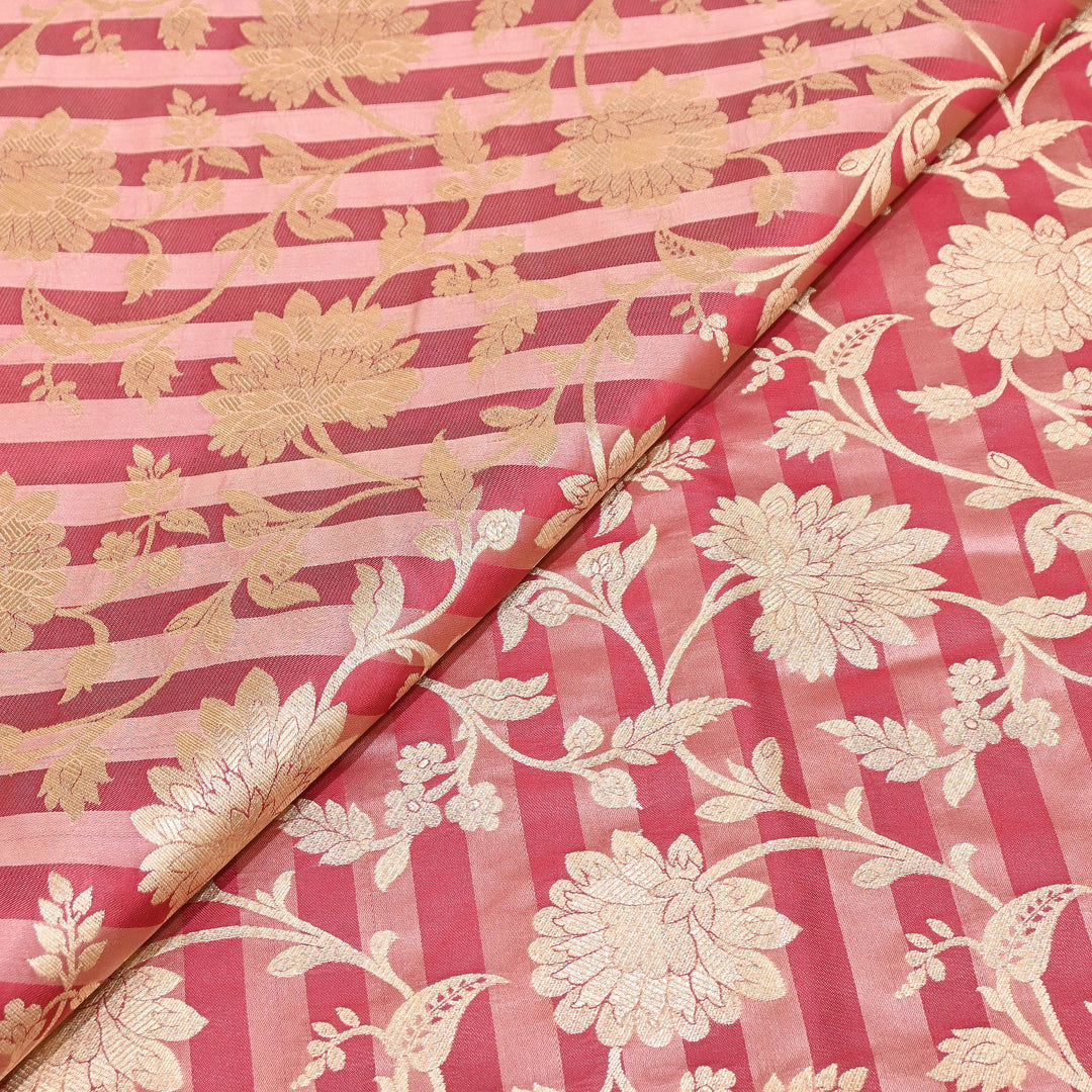Premium Satin Stripe Zari Brocade Fabric | Heavy Luxury Zari Woven Designer Fabric | WFC250-07