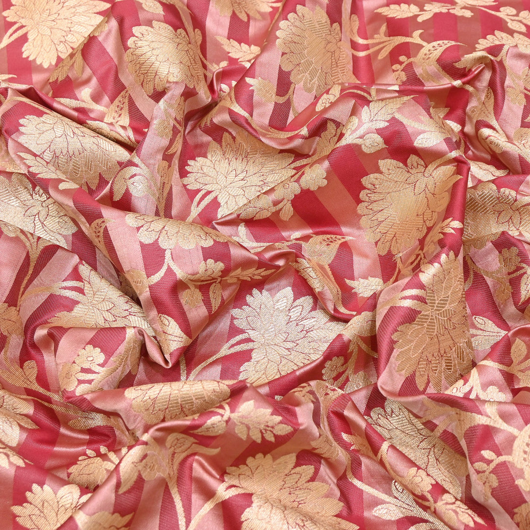 Premium Satin Stripe Zari Brocade Fabric | Heavy Luxury Zari Woven Designer Fabric | WFC250-07