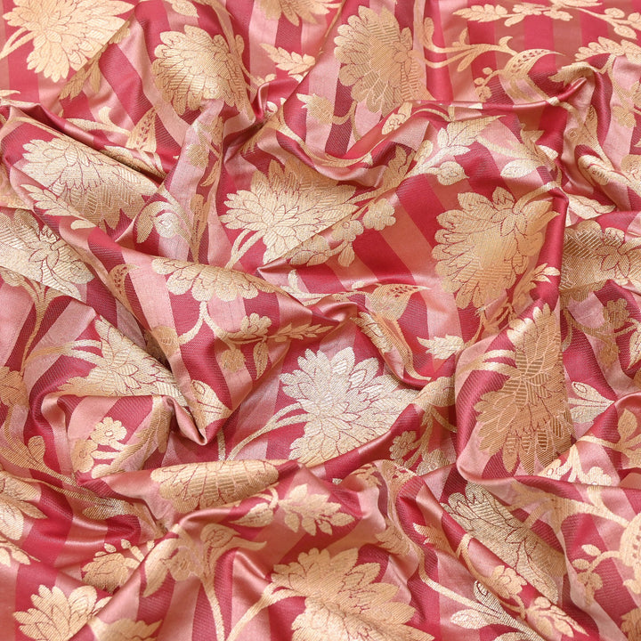 Premium Satin Stripe Zari Brocade Fabric | Heavy Luxury Zari Woven Designer Fabric | WFC250-07