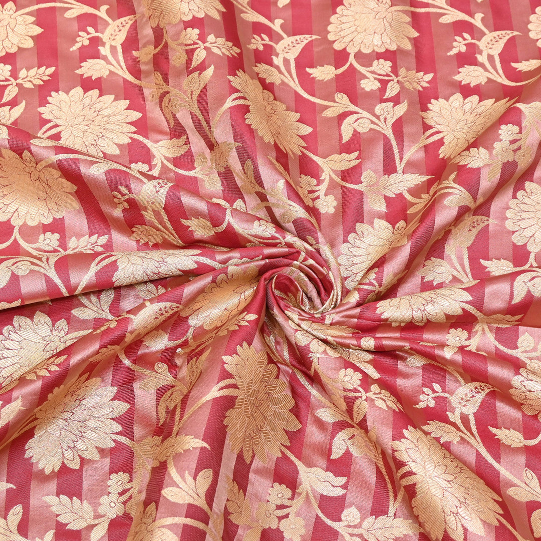 Premium Satin Stripe Zari Brocade Fabric | Heavy Luxury Zari Woven Designer Fabric | WFC250-07