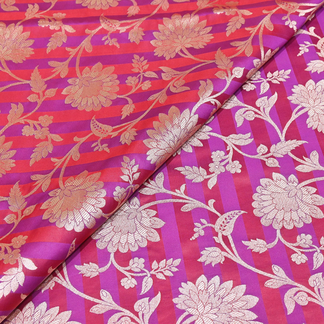 Premium Satin Stripe Zari Brocade Fabric | Heavy Luxury Zari Woven Designer Fabric | WFC250-08